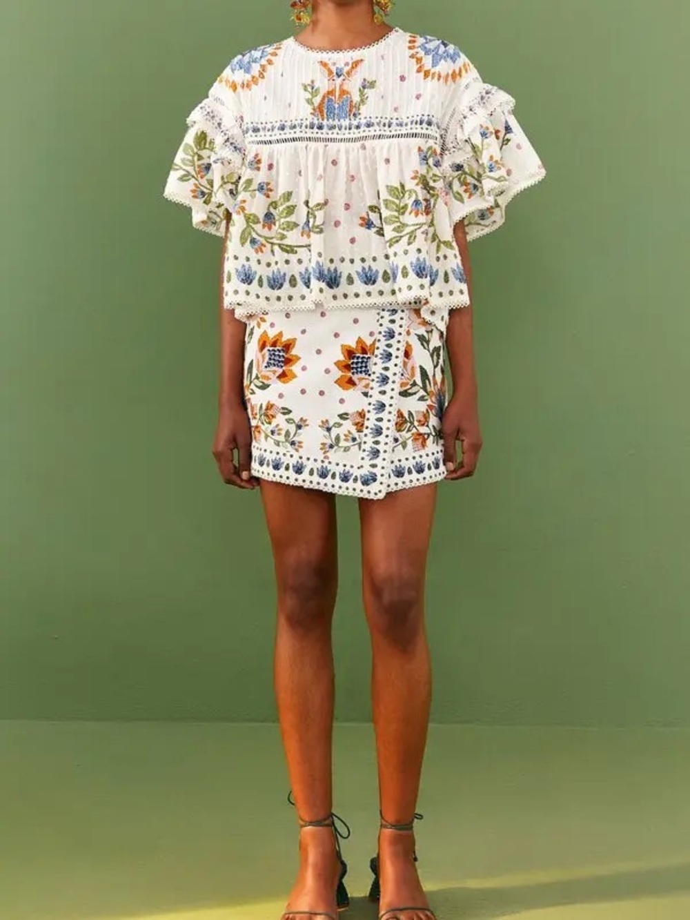 Farm Rio White Summer Garden Mini Skirt